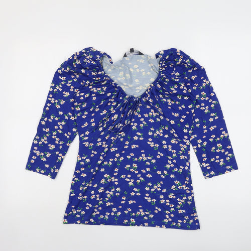 Sosandar Womens Blue Floral Viscose Basic Blouse Size 12 Round Neck