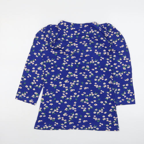 Sosandar Womens Blue Floral Viscose Basic Blouse Size 12 Round Neck