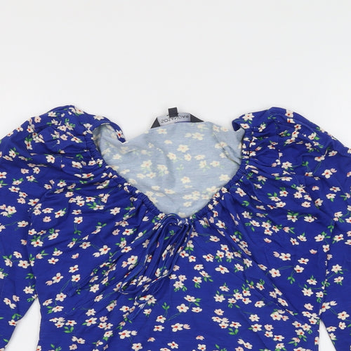 Sosandar Womens Blue Floral Viscose Basic Blouse Size 12 Round Neck