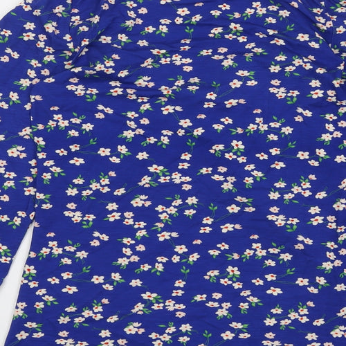Sosandar Womens Blue Floral Viscose Basic Blouse Size 12 Round Neck