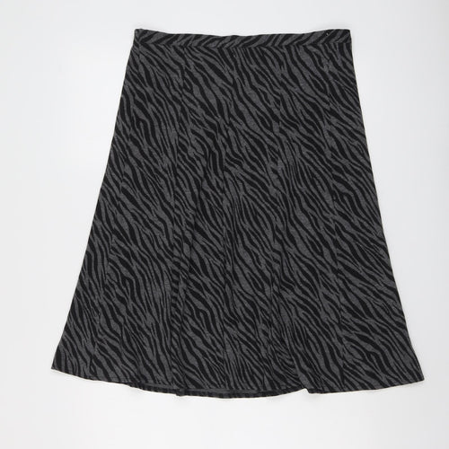 Bonmarché Womens Grey Animal Print Polyester A-Line Skirt Size 12 - Tiger print