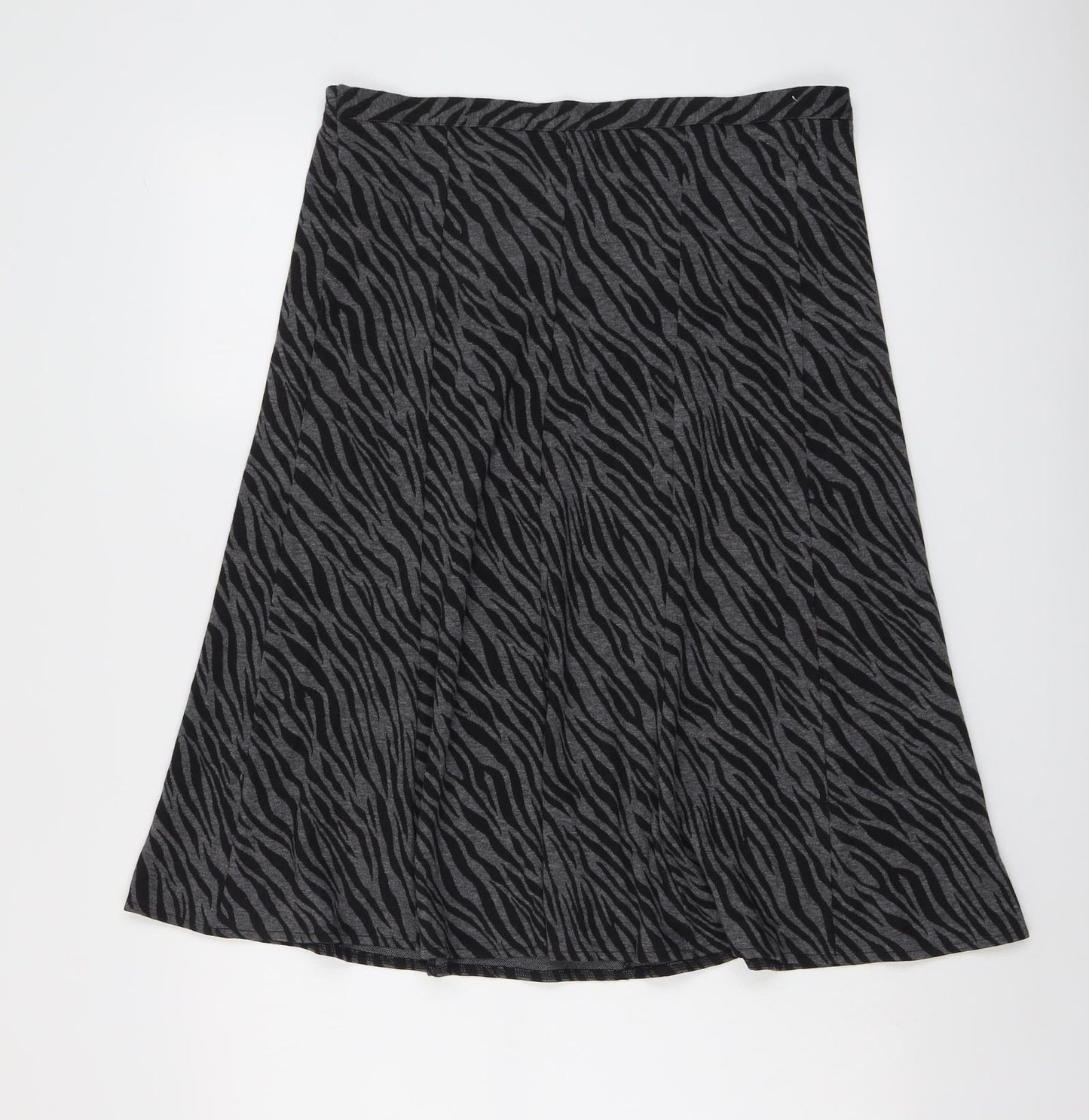 Bonmarché Womens Grey Animal Print Polyester A-Line Skirt Size 12 - Tiger print