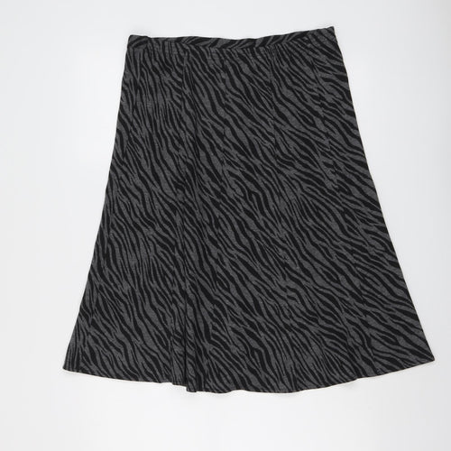 Bonmarché Womens Grey Animal Print Polyester A-Line Skirt Size 12 - Tiger print