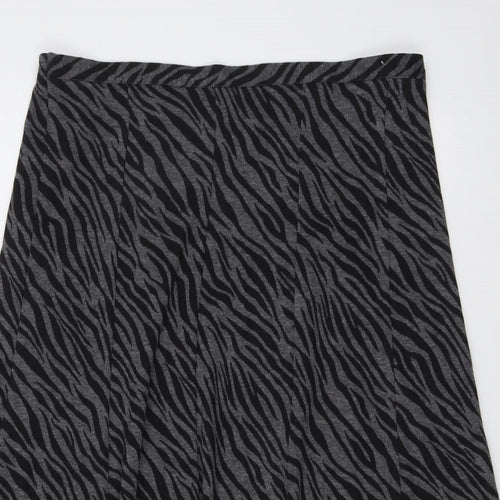 Bonmarché Womens Grey Animal Print Polyester A-Line Skirt Size 12 - Tiger print