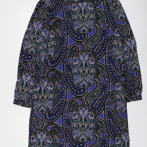 NEXT Womens Blue Geometric Polyester Sheath Size 16 Round Neck Button