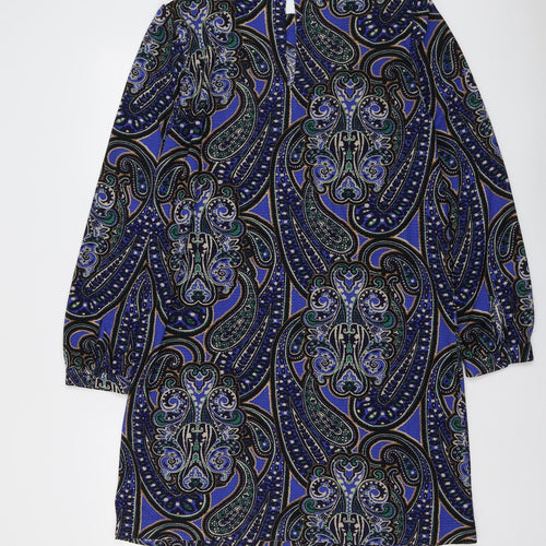 NEXT Womens Blue Geometric Polyester Sheath Size 16 Round Neck Button