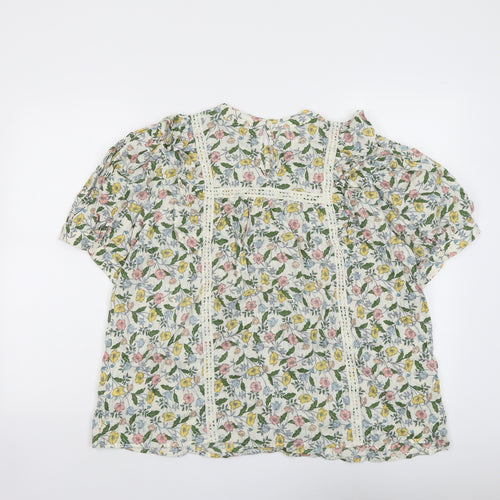 Crew Clothing Womens Multicoloured Floral Cotton Basic Blouse Size 16 Round Neck