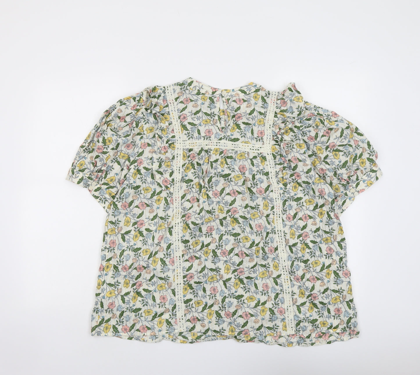 Crew Clothing Womens Multicoloured Floral Cotton Basic Blouse Size 16 Round Neck