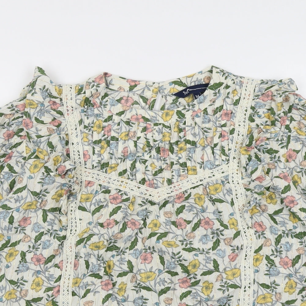 Crew Clothing Womens Multicoloured Floral Cotton Basic Blouse Size 16 Round Neck