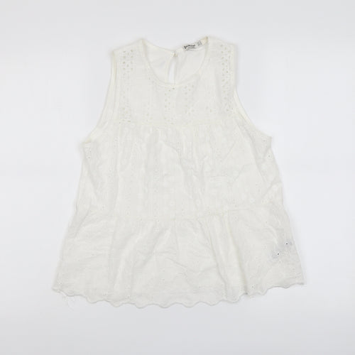 Stradivarius Womens Ivory Cotton Basic Tank Size M Round Neck - Broderie Anglaise