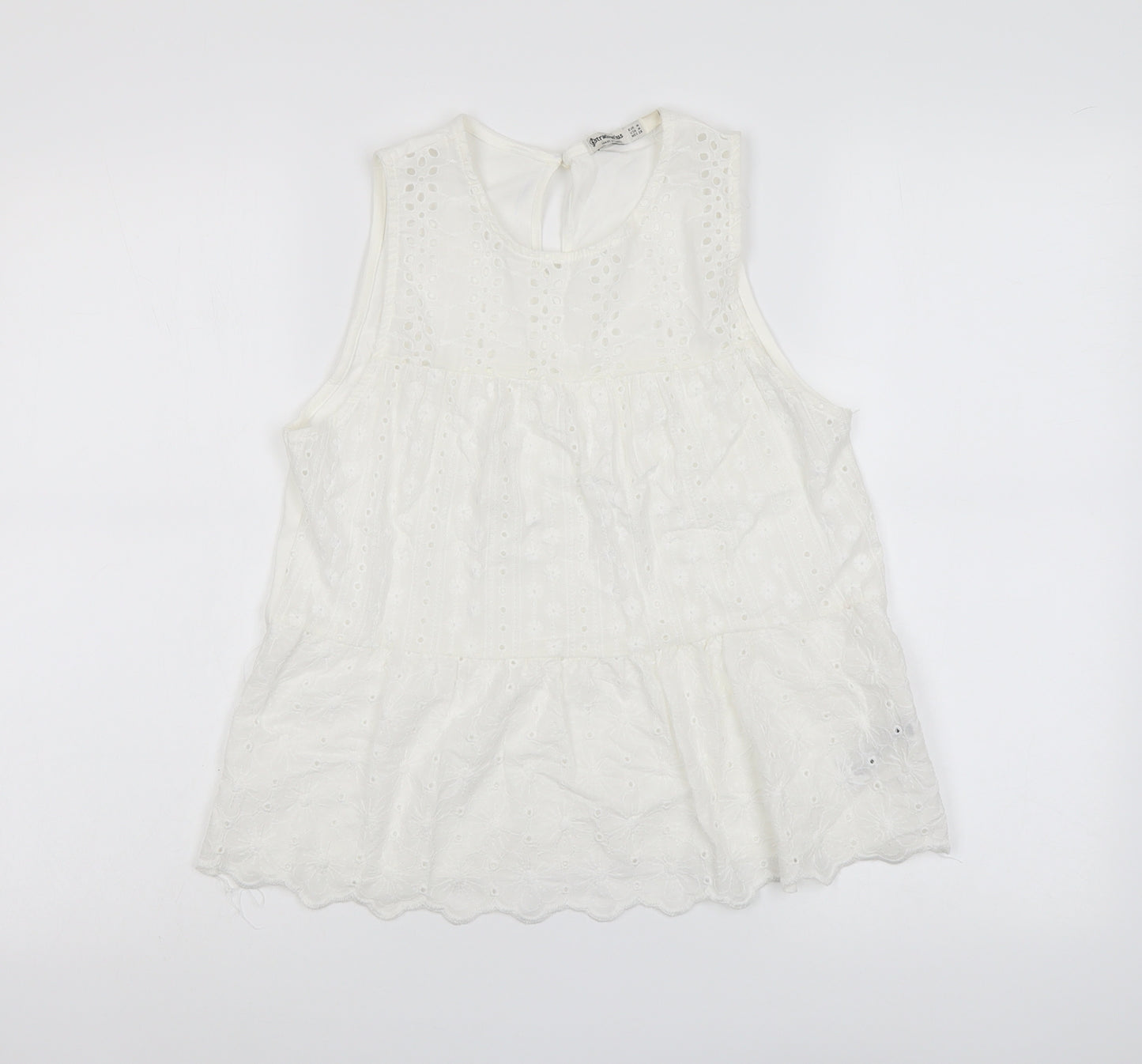Stradivarius Womens Ivory Cotton Basic Tank Size M Round Neck - Broderie Anglaise