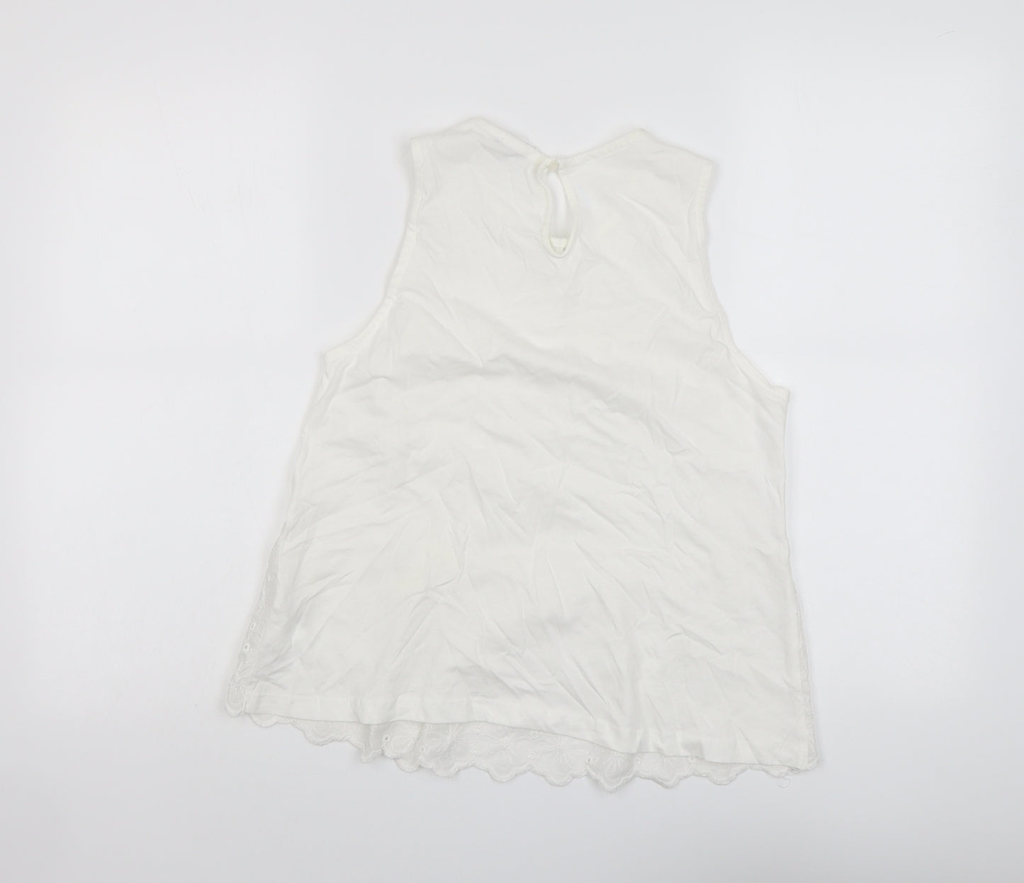 Stradivarius Womens Ivory Cotton Basic Tank Size M Round Neck - Broderie Anglaise