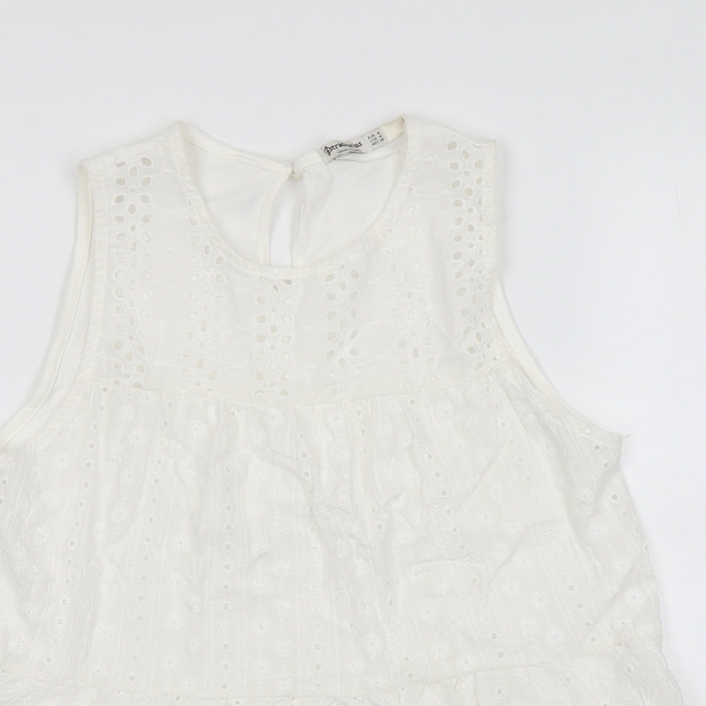 Stradivarius Womens Ivory Cotton Basic Tank Size M Round Neck - Broderie Anglaise
