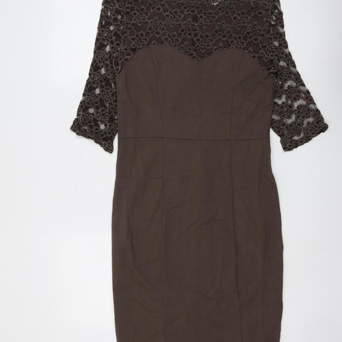 HEINE Womens Brown Floral Viscose A-Line Size 14 Round Neck Zip