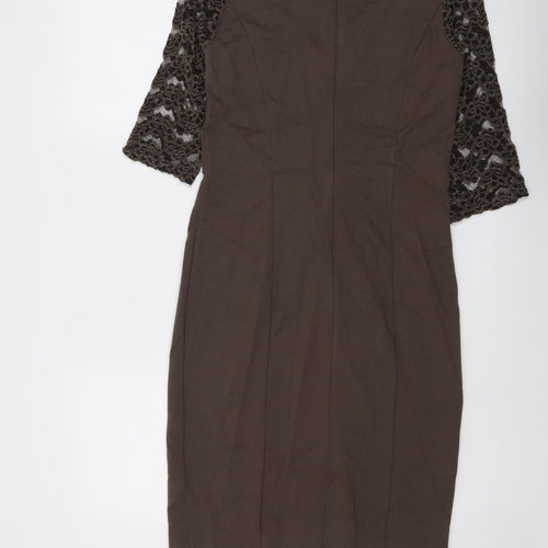 HEINE Womens Brown Floral Viscose A-Line Size 14 Round Neck Zip