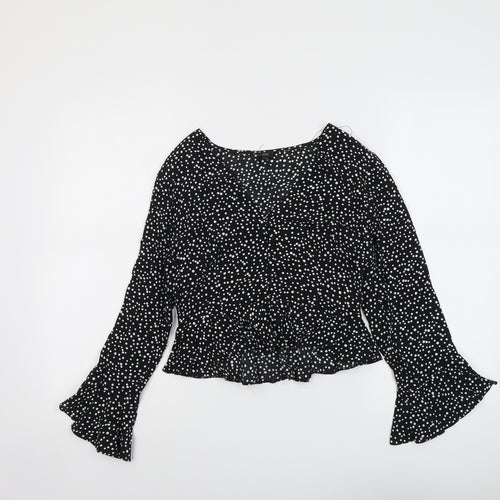 River Island Womens Black Polka Dot Viscose Basic Blouse Size 8 Round Neck