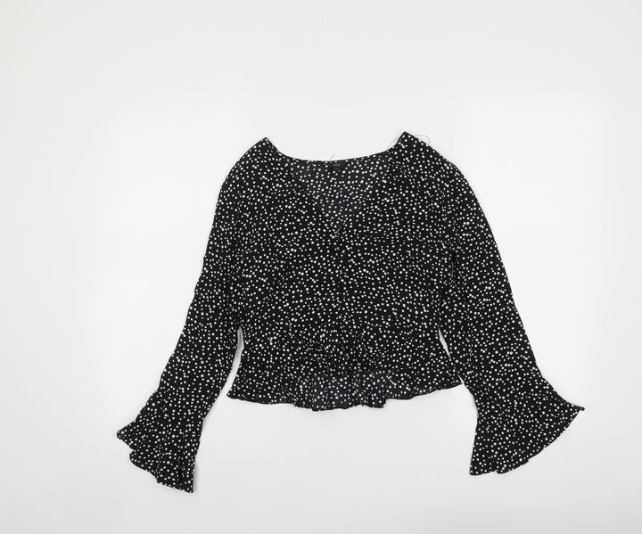 River Island Womens Black Polka Dot Viscose Basic Blouse Size 8 Round Neck