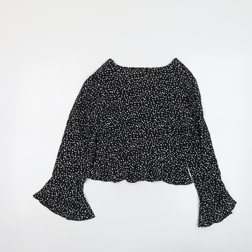 River Island Womens Black Polka Dot Viscose Basic Blouse Size 8 Round Neck