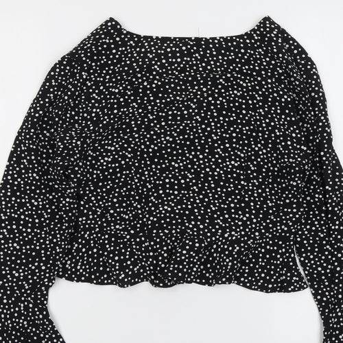 River Island Womens Black Polka Dot Viscose Basic Blouse Size 8 Round Neck