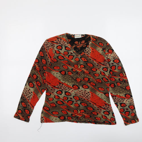 Roman Womens Multicoloured Geometric Acetate Basic Blouse Size S V-Neck