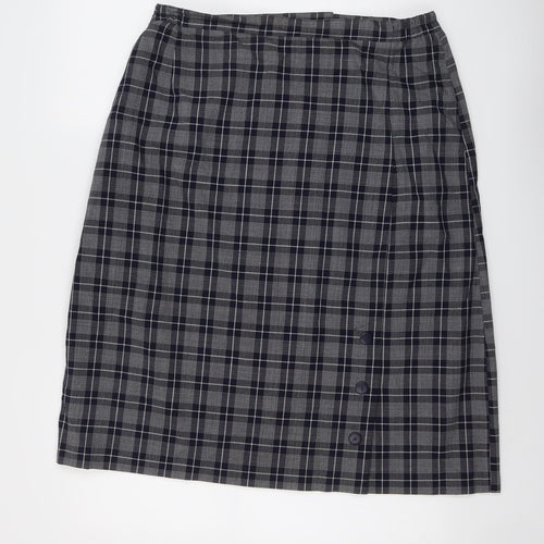 Compliments Womens Blue Plaid Polyester A-Line Skirt Size 32 in Zip