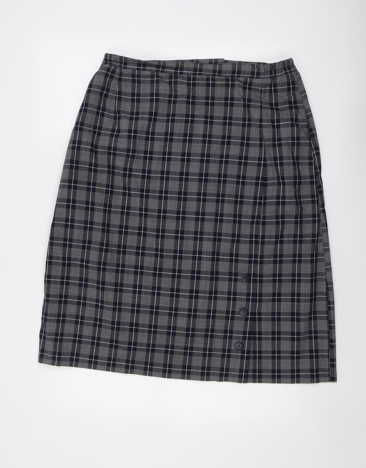 Compliments Womens Blue Plaid Polyester A-Line Skirt Size 32 in Zip