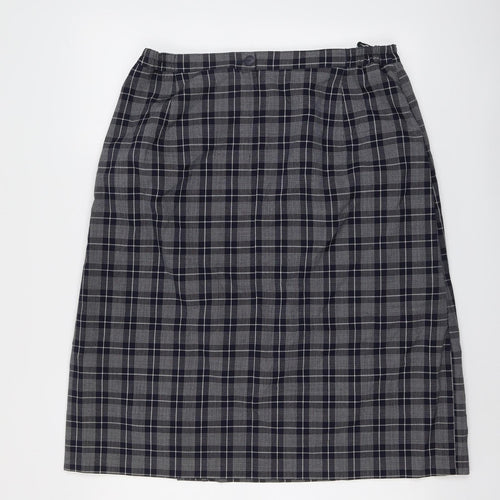 Compliments Womens Blue Plaid Polyester A-Line Skirt Size 32 in Zip