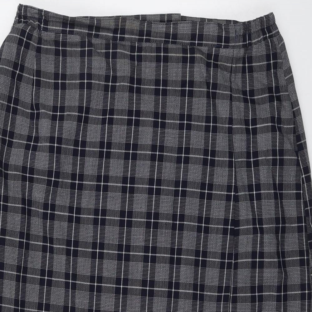 Compliments Womens Blue Plaid Polyester A-Line Skirt Size 32 in Zip