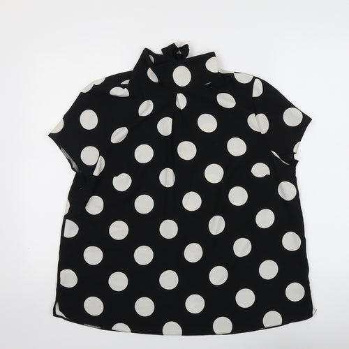 Dorothy Perkins Womens Black Polka Dot Polyester Basic Blouse Size 16 Mock Neck