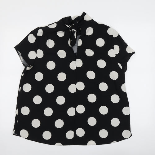 Dorothy Perkins Womens Black Polka Dot Polyester Basic Blouse Size 16 Mock Neck