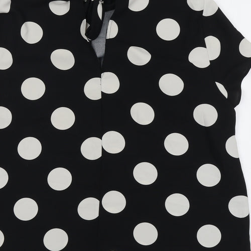 Dorothy Perkins Womens Black Polka Dot Polyester Basic Blouse Size 16 Mock Neck