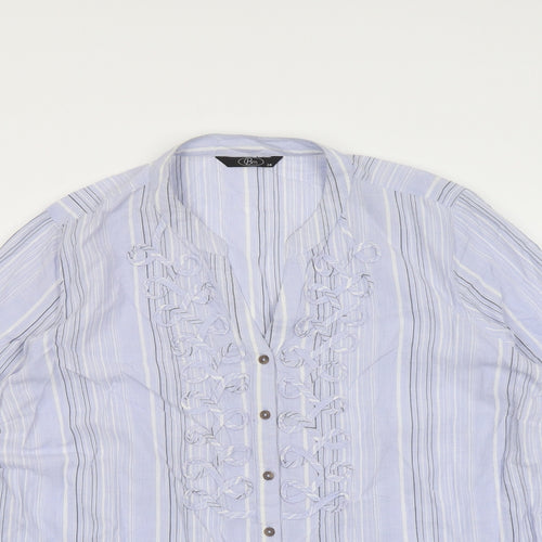 Bonmarché Womens Blue Striped Cotton Basic Button-Up Size 24 V-Neck