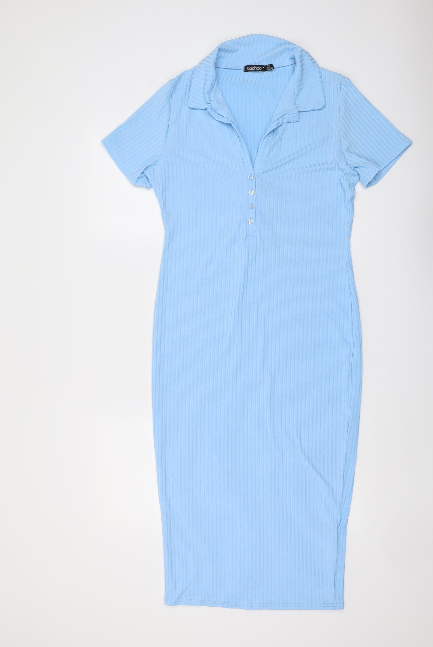 Boohoo Womens Blue Polyester A-Line Size 16 Collared Button