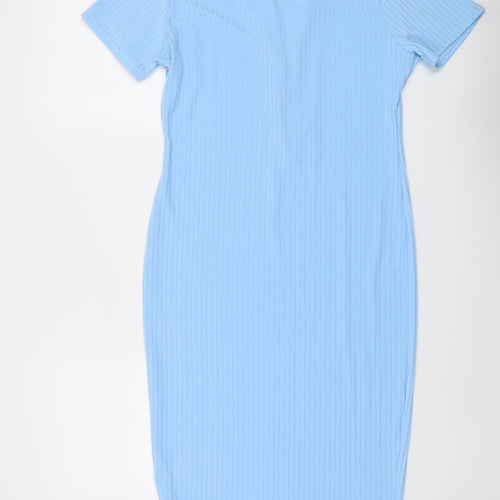 Boohoo Womens Blue Polyester A-Line Size 16 Collared Button