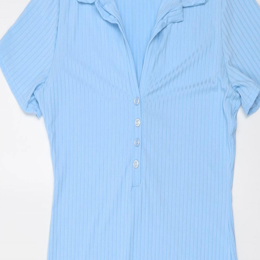 Boohoo Womens Blue Polyester A-Line Size 16 Collared Button