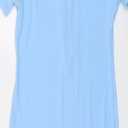 Boohoo Womens Blue Polyester A-Line Size 16 Collared Button
