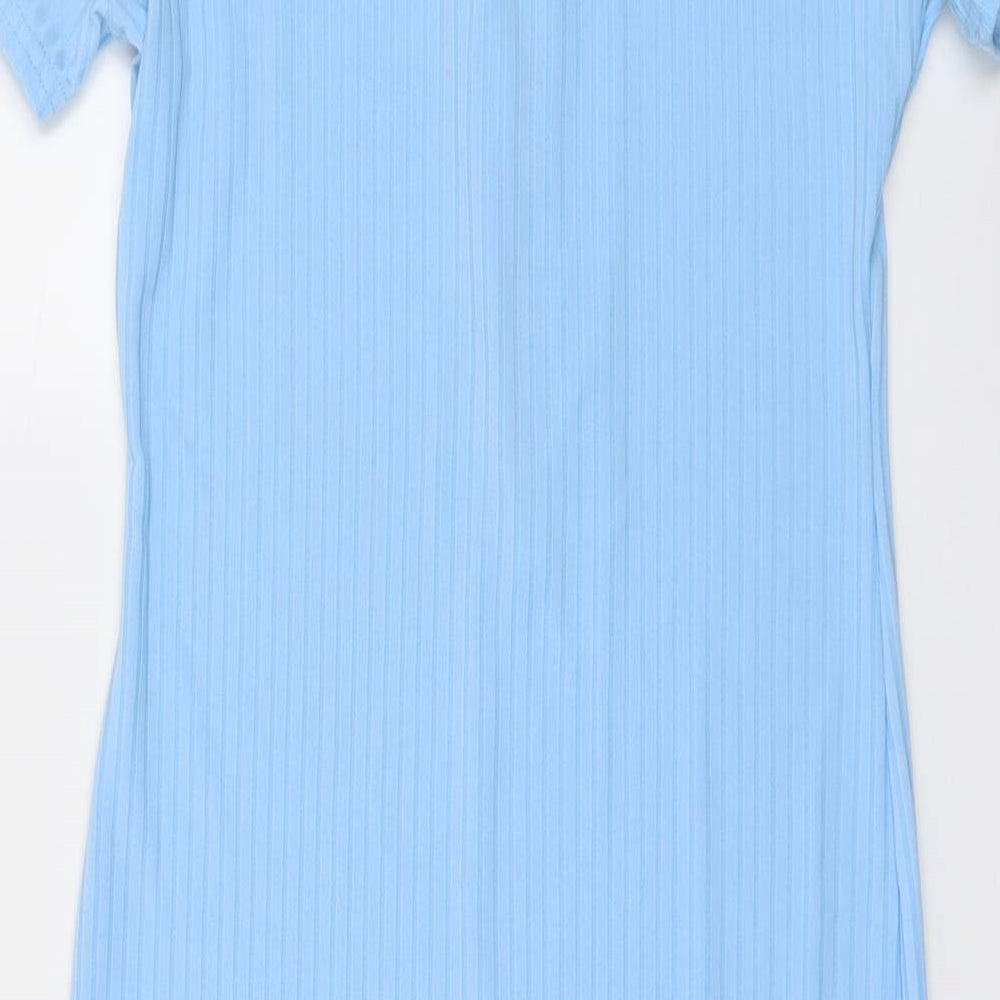 Boohoo Womens Blue Polyester A-Line Size 16 Collared Button