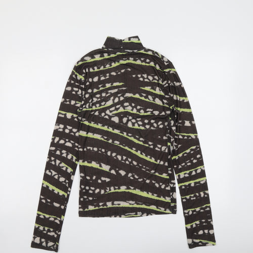Topshop Womens Multicoloured Geometric Polyester Basic T-Shirt Size 10 Mock Neck
