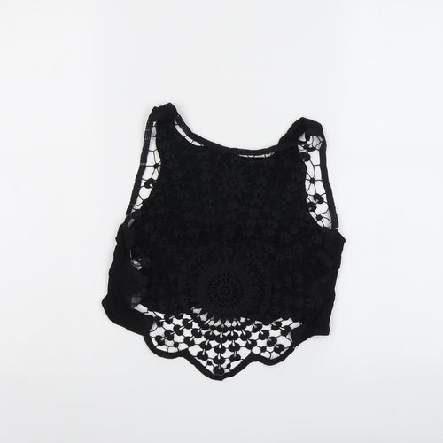 H&M Womens Black Polyester Cropped Tank Size 6 Round Neck