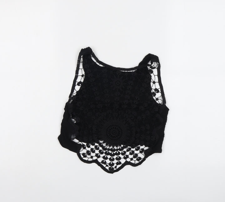 H&M Womens Black Polyester Cropped Tank Size 6 Round Neck