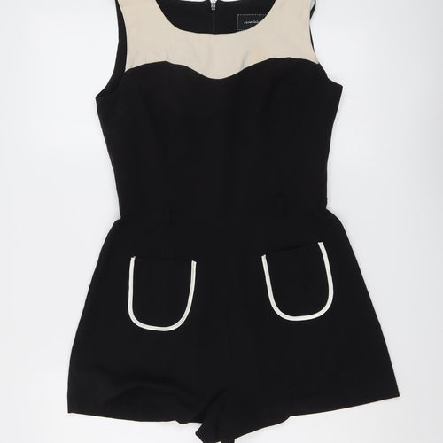 River Island Womens Black Colourblock Polyester Playsuit One-Piece Size 12 Zip