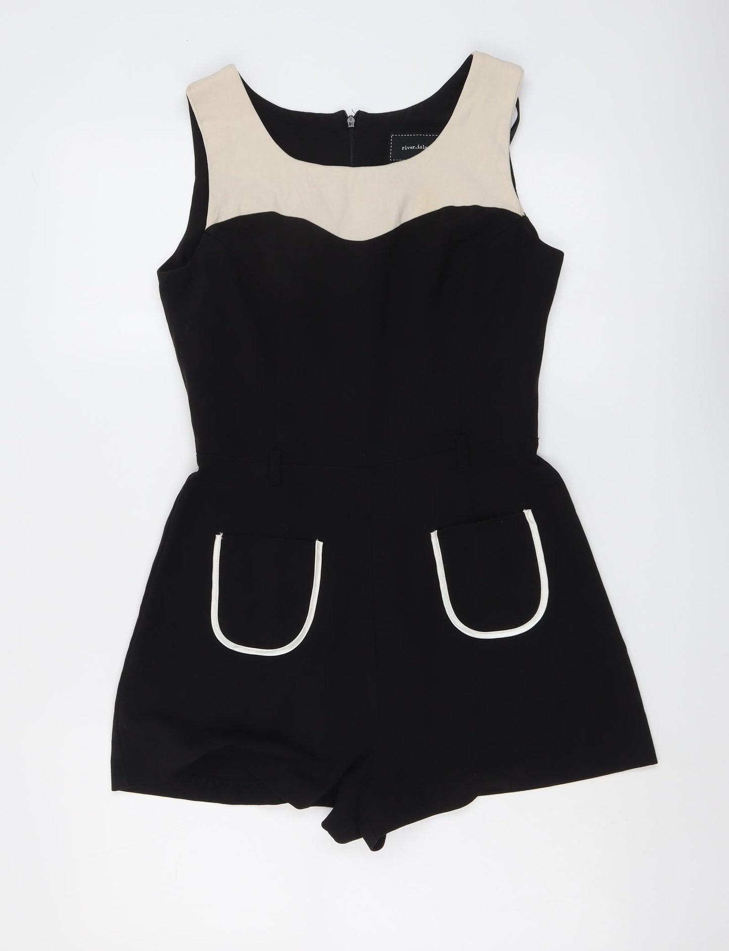River Island Womens Black Colourblock Polyester Playsuit One-Piece Size 12 Zip
