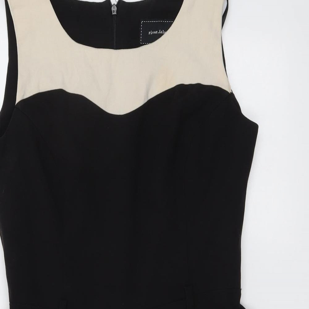 River Island Womens Black Colourblock Polyester Playsuit One-Piece Size 12 Zip