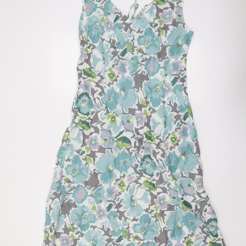EAST Womens Multicoloured Floral Linen A-Line Size 14 V-Neck Pullover