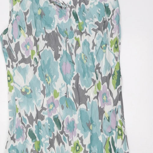 EAST Womens Multicoloured Floral Linen A-Line Size 14 V-Neck Pullover