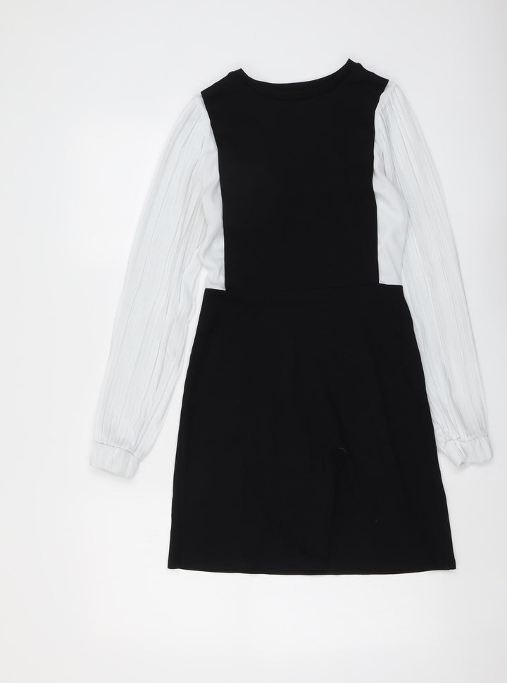 River Island Womens Black Colourblock Viscose A-Line Size 6 Round Neck Pullover