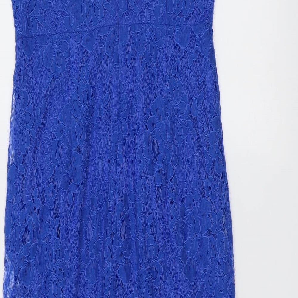 Joanna Hope Womens Blue Floral Polyester Maxi Size 10 Round Neck Zip