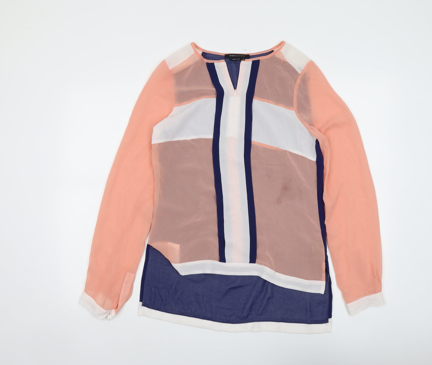 BCBGMAXAZRIA Womens Multicoloured Geometric Polyester Basic Blouse Size XS Round Neck