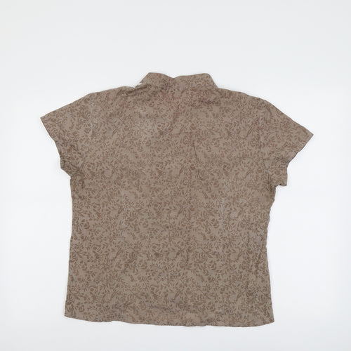 Lauren Taylor Womens Brown Geometric Cotton Basic Button-Up Size M V-Neck