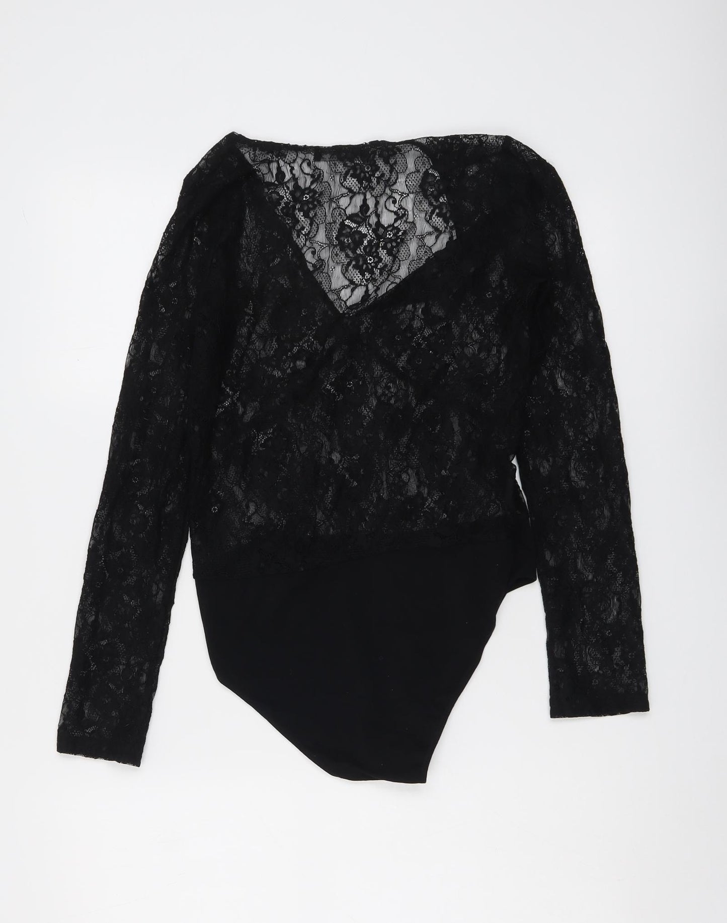 Zara Womens Black Floral Polyester Bodysuit One-Piece Size M Snap